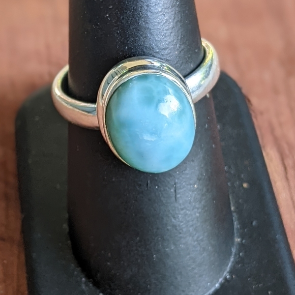 SALE! Larimar Sterling Silver Ring 925 - Picture 3 of 9